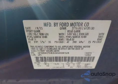 2016 Ford Explorer Xlt из США, поврежденный, VIN 1FM5K7D8XGGA99125